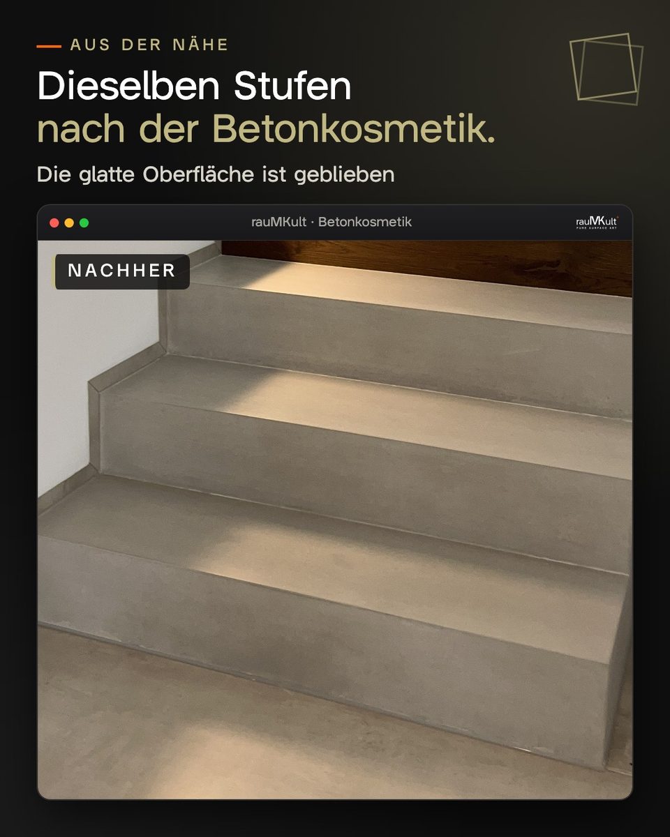 Dieselben Stufen nach der Betonkosmetik, die glatte Oberfläche gleichmäßig im Farbton