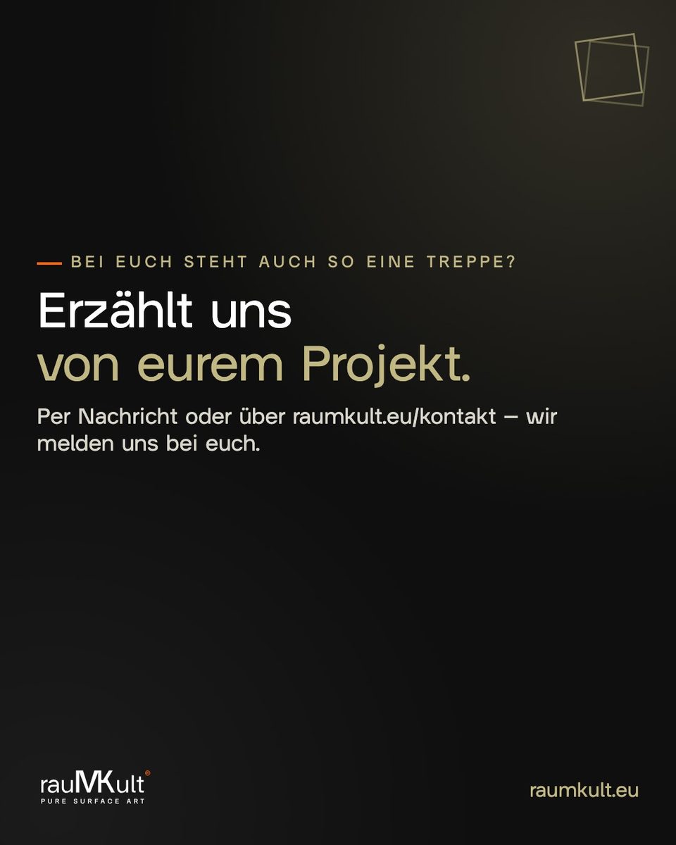 Schlusskarte von rauMKult mit der Einladung, von der eigenen Treppe zu erzählen