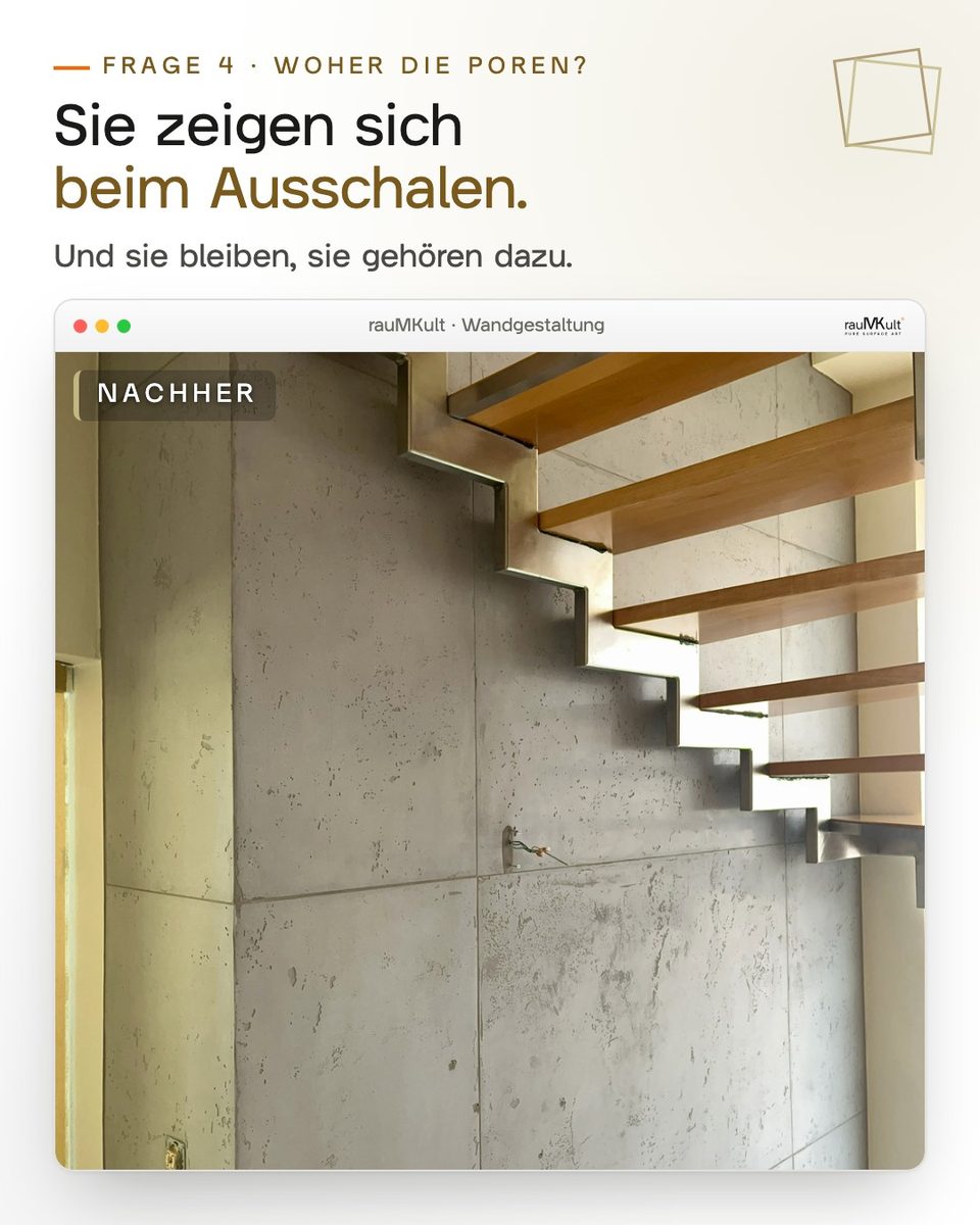 Frage nach den Poren: Wandecke mit Poren und Lunkern in der Nahaufnahme