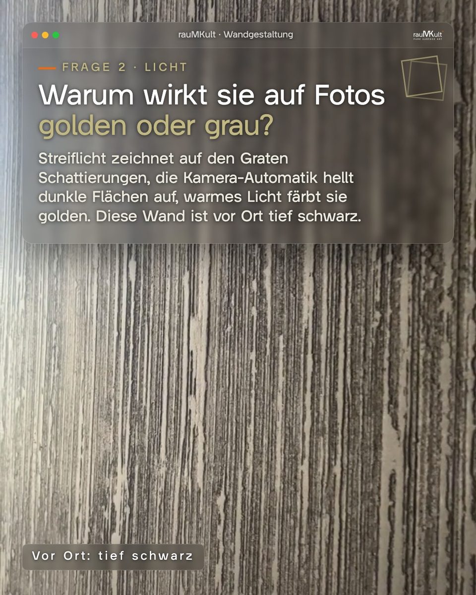 Im Fensterlicht golden wirkende Struktur zur Frage, warum die Wand auf Fotos golden oder grau aussieht