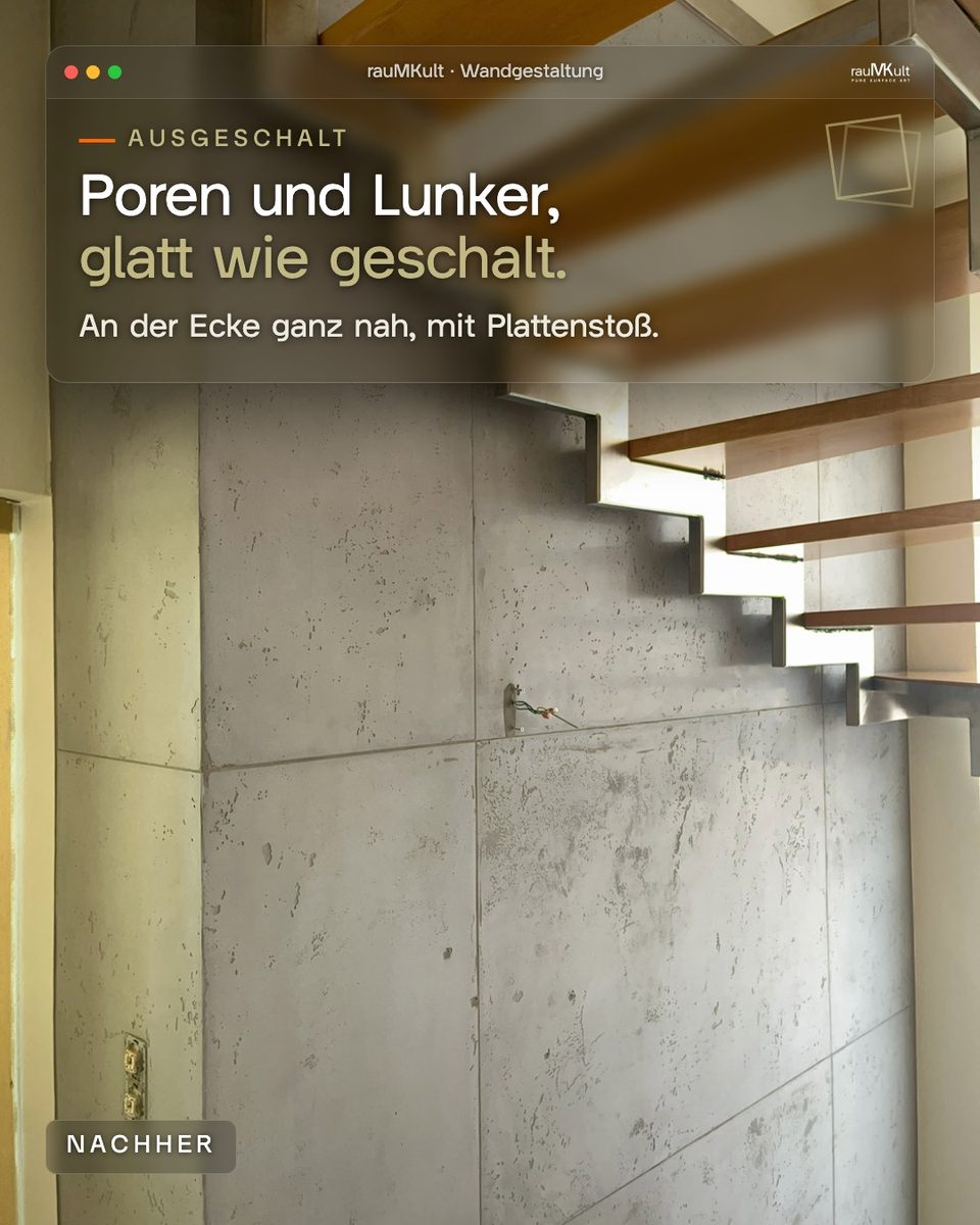 Wandecke nach dem Ausschalen mit Poren und Lunkern in der Nahaufnahme