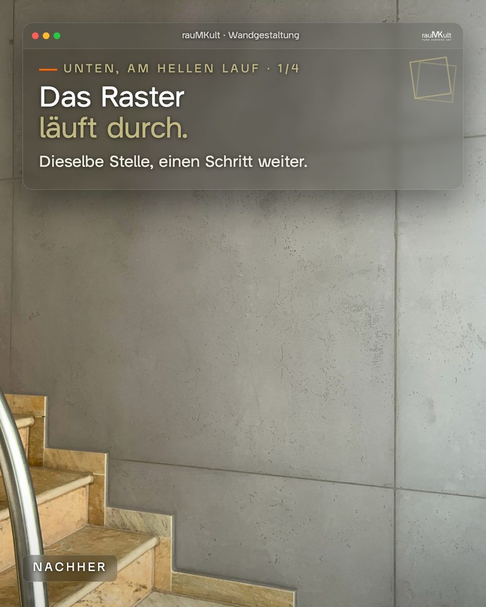 Dieselbe Stelle am unteren Lauf einen Schritt weiter, das Plattenraster läuft durch