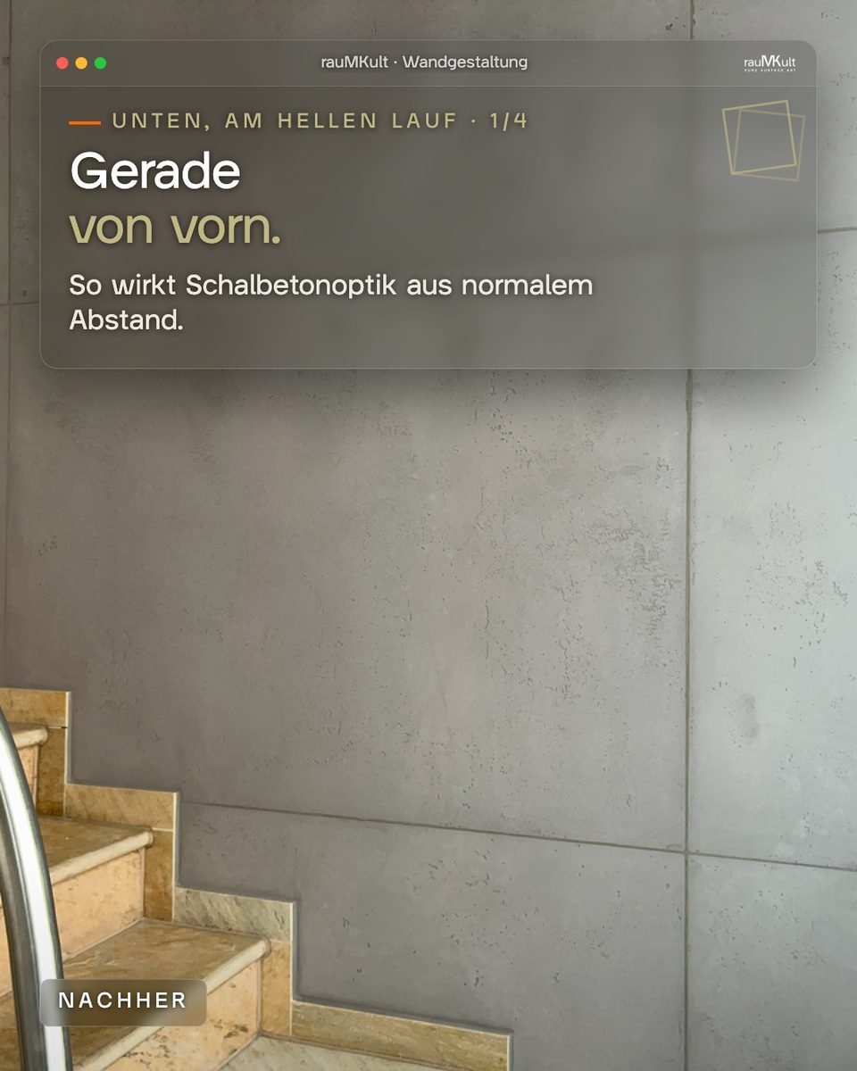 Treppenwand am unteren Lauf gerade von vorn, aus normalem Abstand gesehen