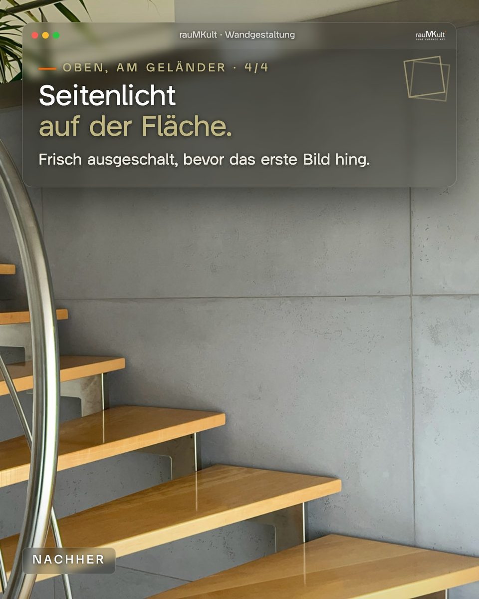 Seitenlicht auf der frisch ausgeschalten Fläche neben den Holzstufen