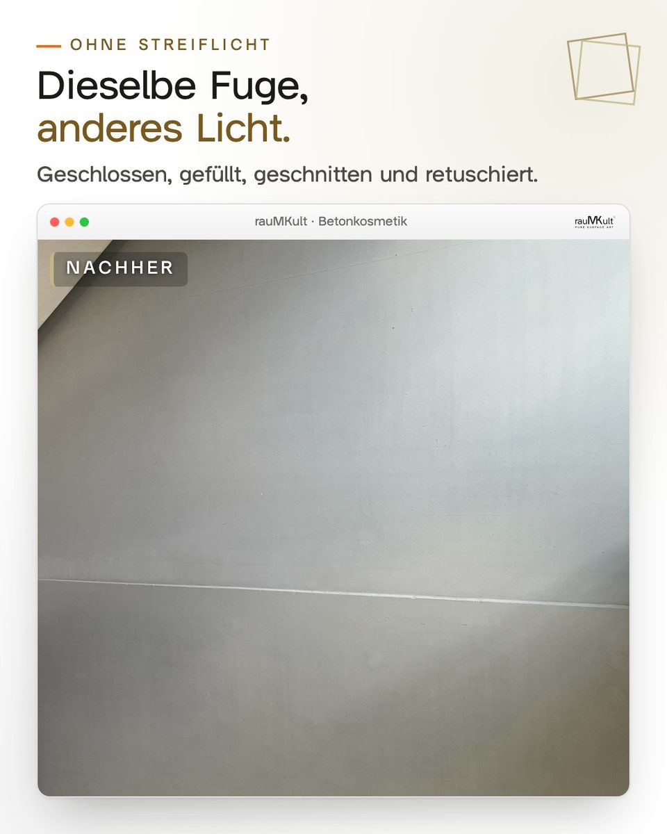Dieselbe Fuge bei normalem Licht nach der Betonkosmetik
