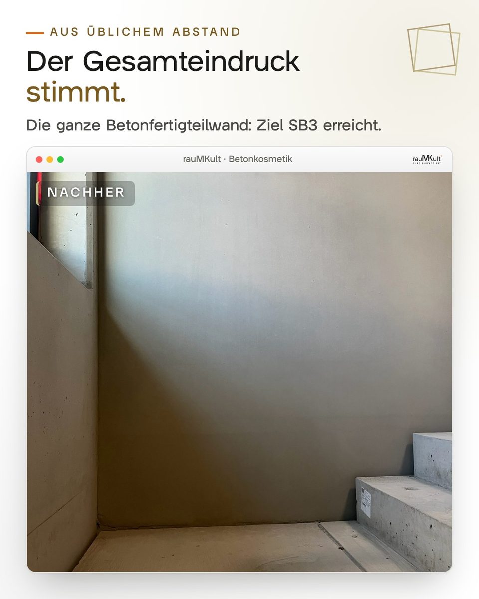 Ganze Betonfertigteilwand im Treppenhaus nachher, der Gesamteindruck