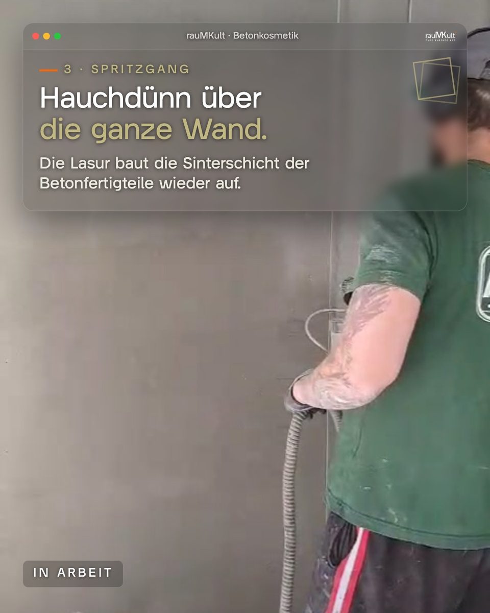 Spritzgang mit dem HVLP-Gerät an einer Betonfertigteilwand