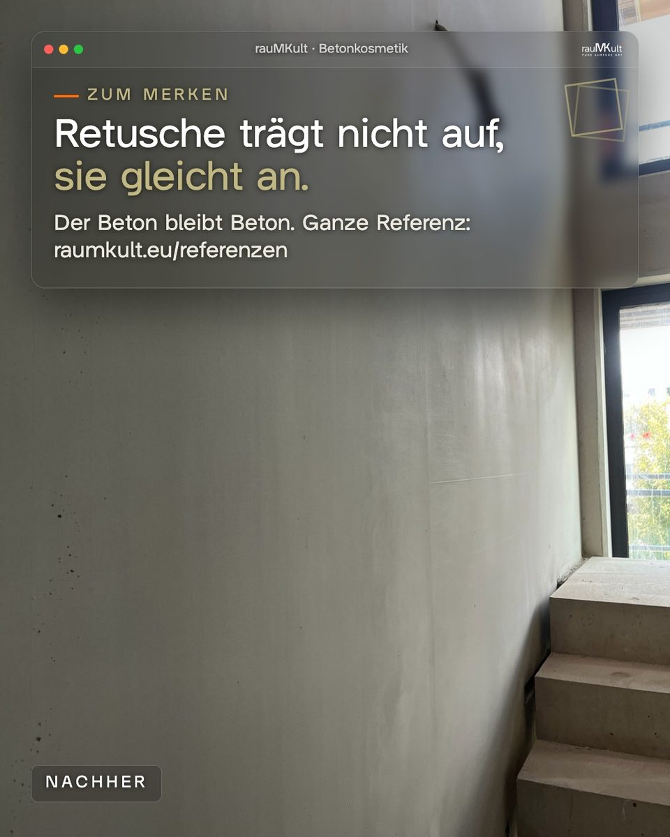 Treppenhaus nach der Retusche mit dem Merksatz „Retusche trägt nicht auf, sie gleicht an.“
