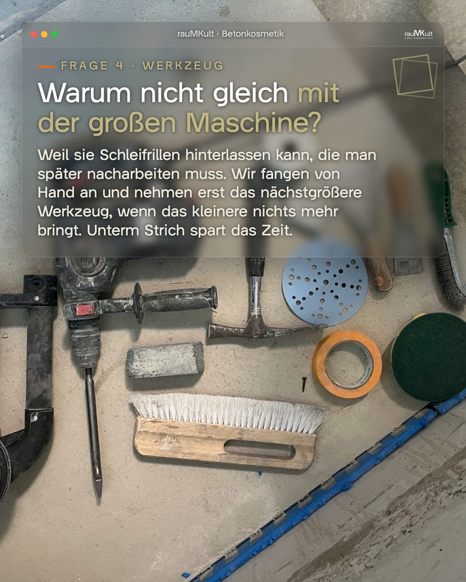 Werkzeug auf dem Podest zur Frage, warum wir nicht gleich mit der großen Maschine anfangen