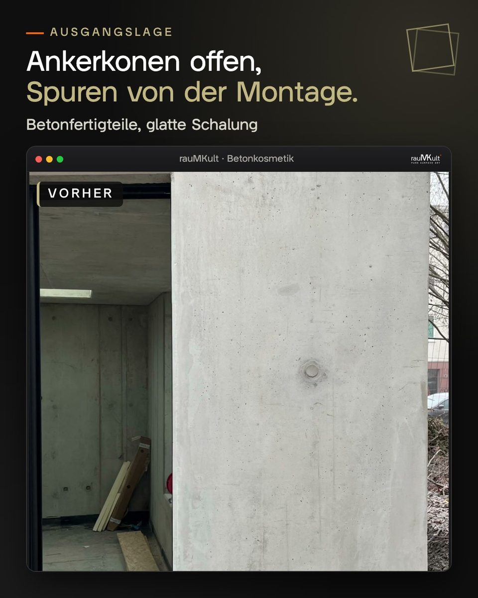 Fassadenplatte aus einem Betonfertigteil vorher mit offenen Ankerkonen