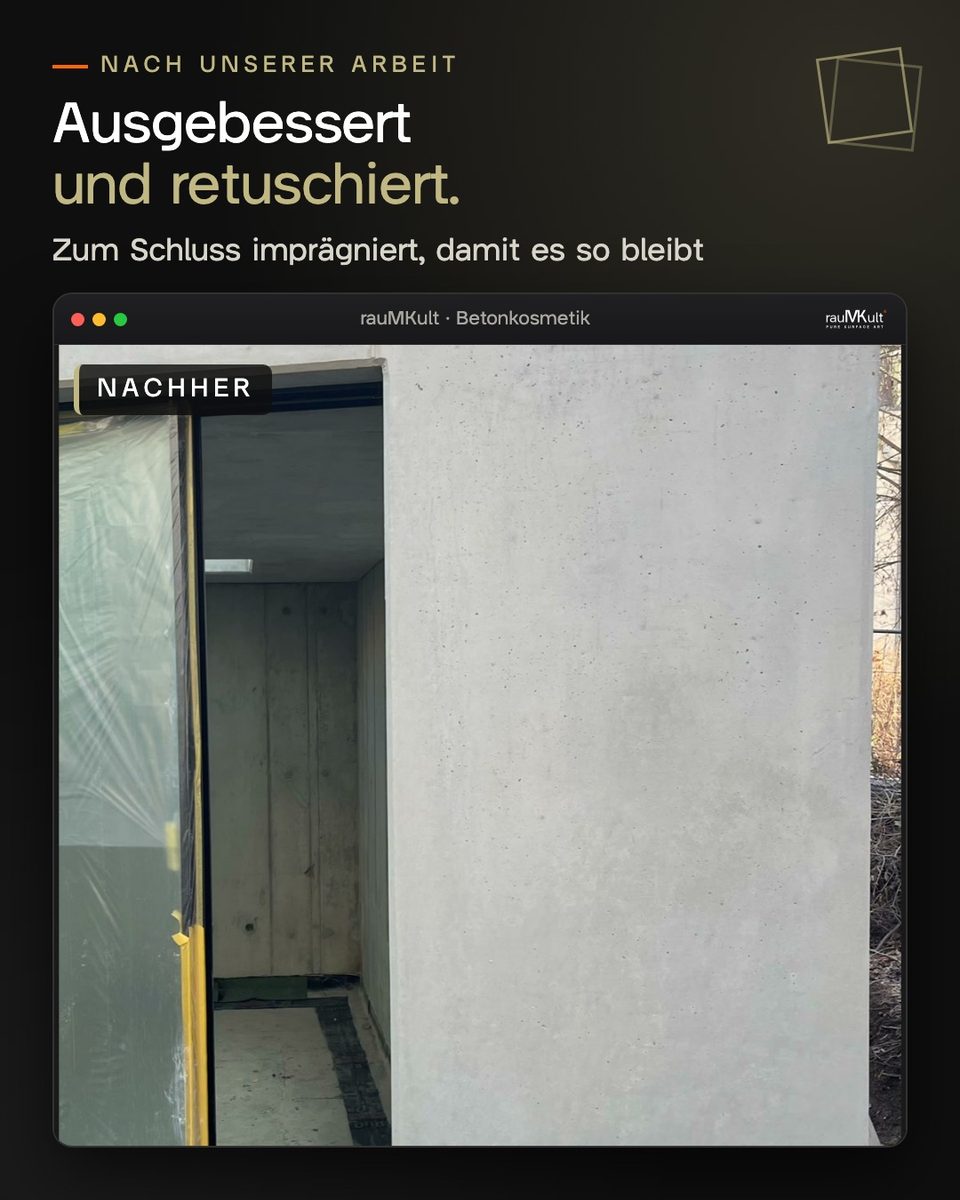 Dieselbe Fassadenplatte nach Ausbessern, Retusche und Imprägnierung