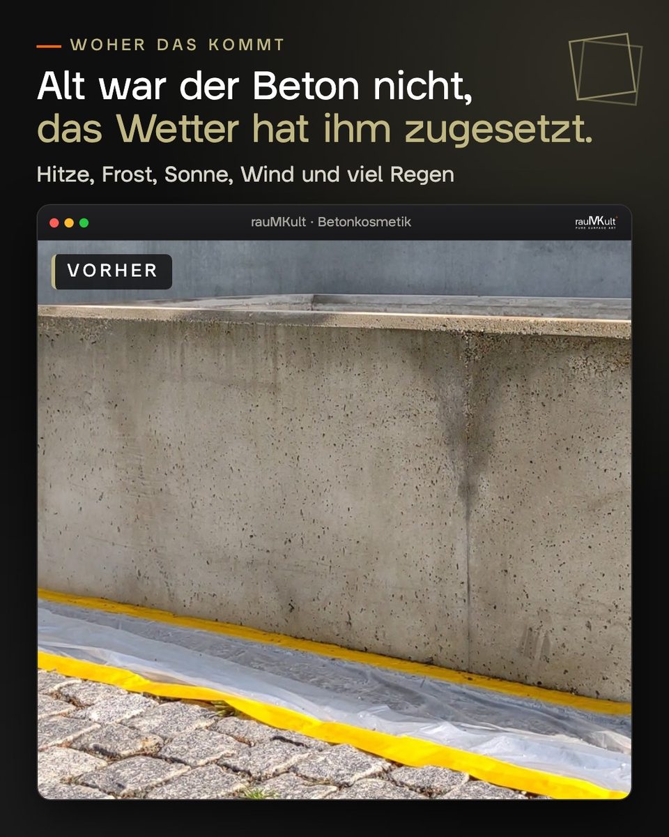 Nahaufnahme des Trogs vorher: Die Betonhaut ist ausgespült, das Korn liegt frei
