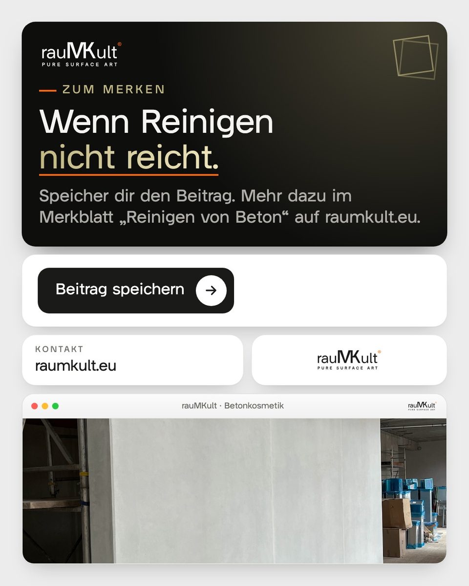 Merkkarte von rauMKult: Wenn Reinigen nicht reicht, darunter die retuschierte Wand