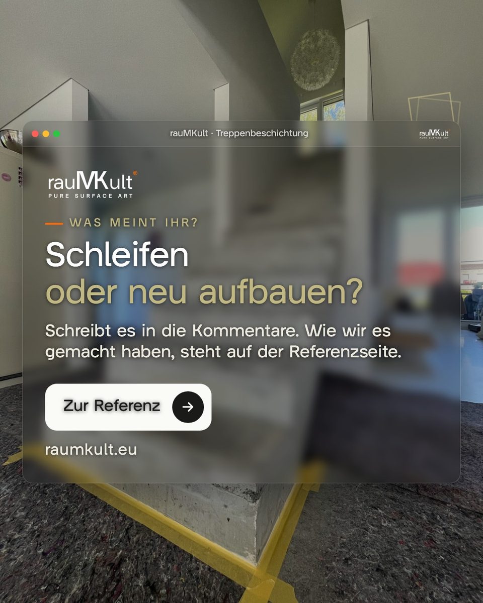 Schlussfolie mit der Frage, ob man die Treppe nur schleifen oder neu aufbauen sollte
