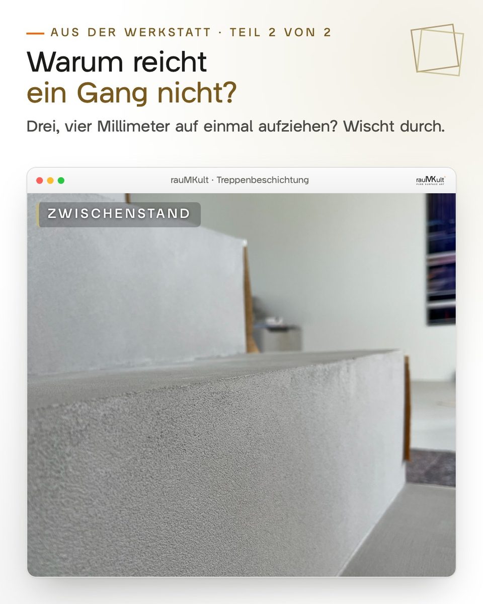 Feine Kornstruktur einer geschliffenen Stufe mit der Frage, warum ein Gang nicht reicht