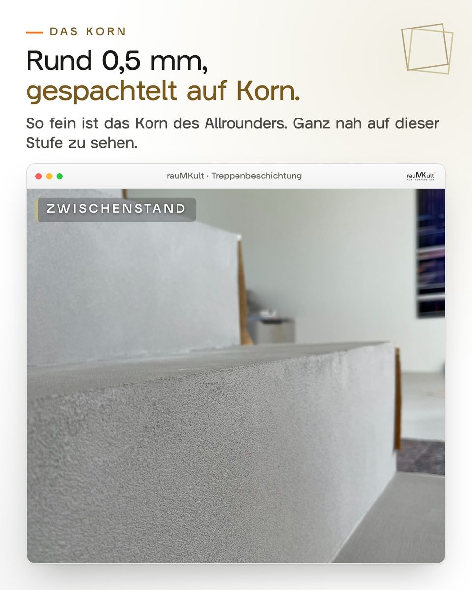 Das Korn des Allrounders ganz nah auf einer geschliffenen Stufe, rund 0,5 mm