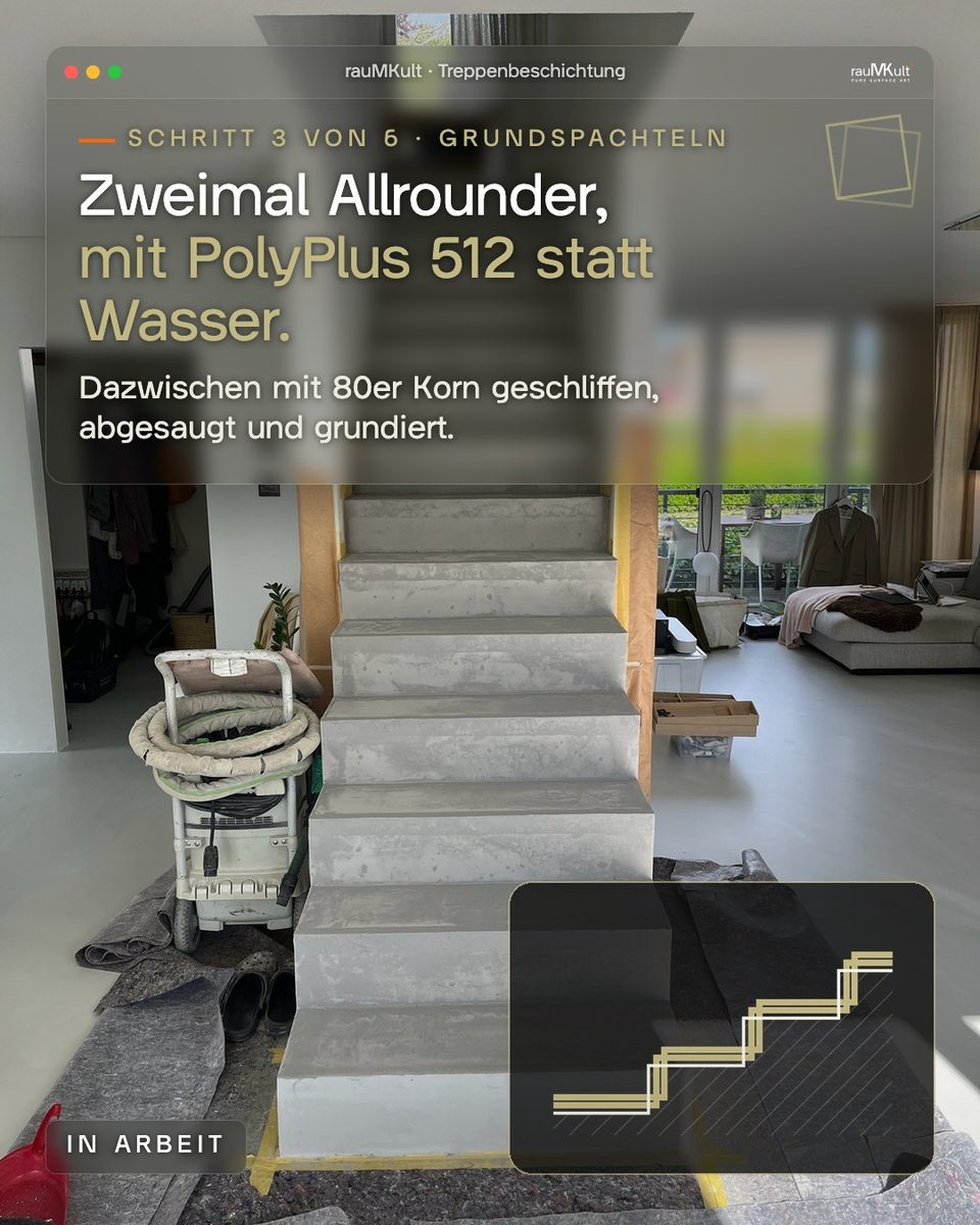 Schritt 3: erste Grundspachtelung noch nass, daneben die Stufen-Skizze