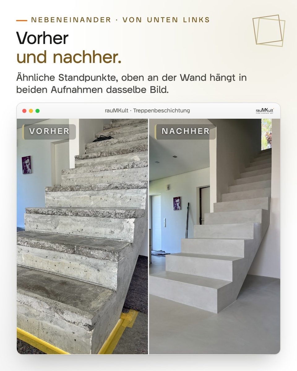 Vorher und nachher nebeneinander, von unten links von ähnlichen Standpunkten aufgenommen