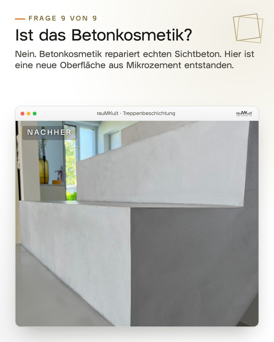 Steigung und Flanke der fertigen Treppe ganz nah zur Frage, ob das Betonkosmetik ist