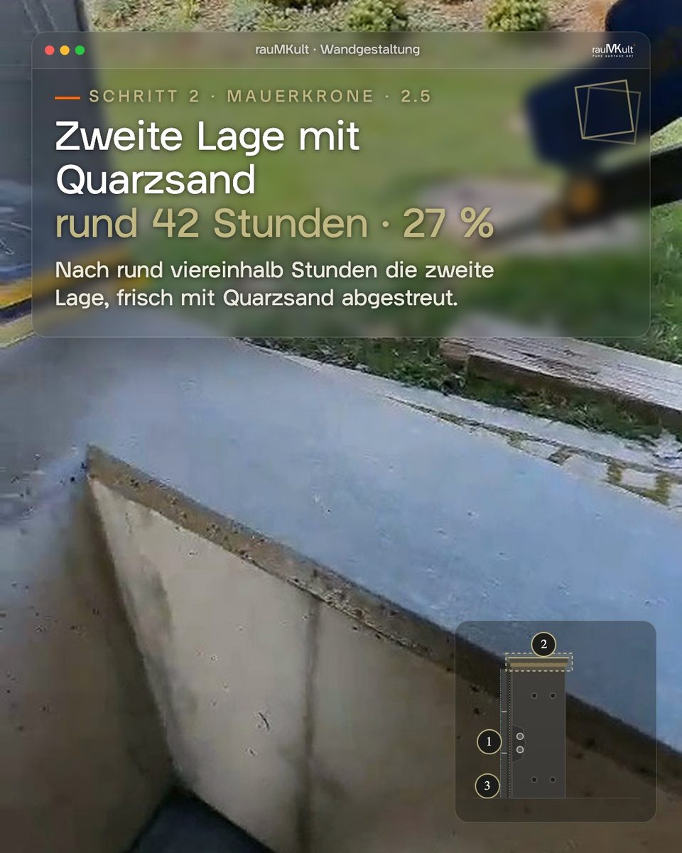 Zweite Lage Epoxidharz, frisch mit Quarzsand abgestreut