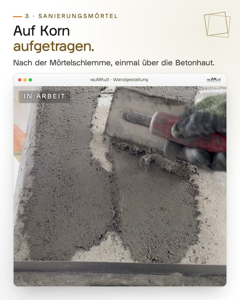 Sanierungsmörtel wird nach der Mörtelschlemme auf Korn aufgetragen