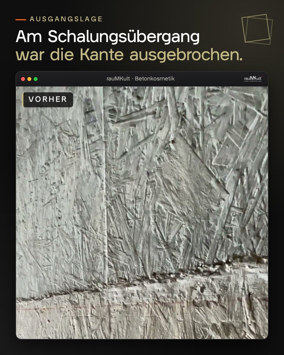 Ausgebrochene Kante am Schalungsübergang in OSB-Strukturbeton
