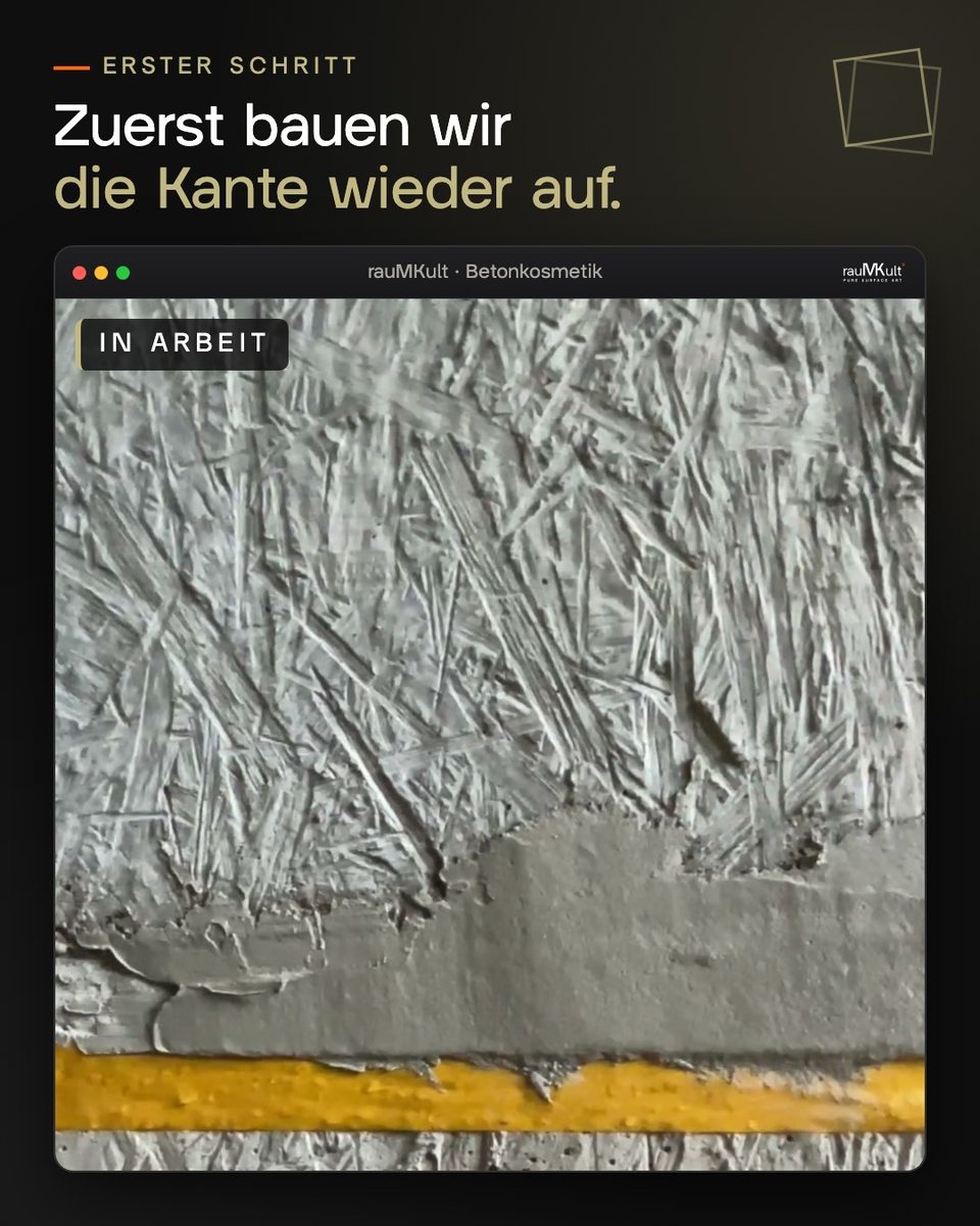 Die Kante beim Wiederaufbau, darunter gelbes Klebeband