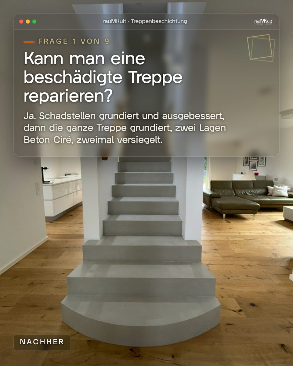 Fertige Treppe vom Fuß aus zur Frage, ob man eine beschädigte Treppe reparieren kann