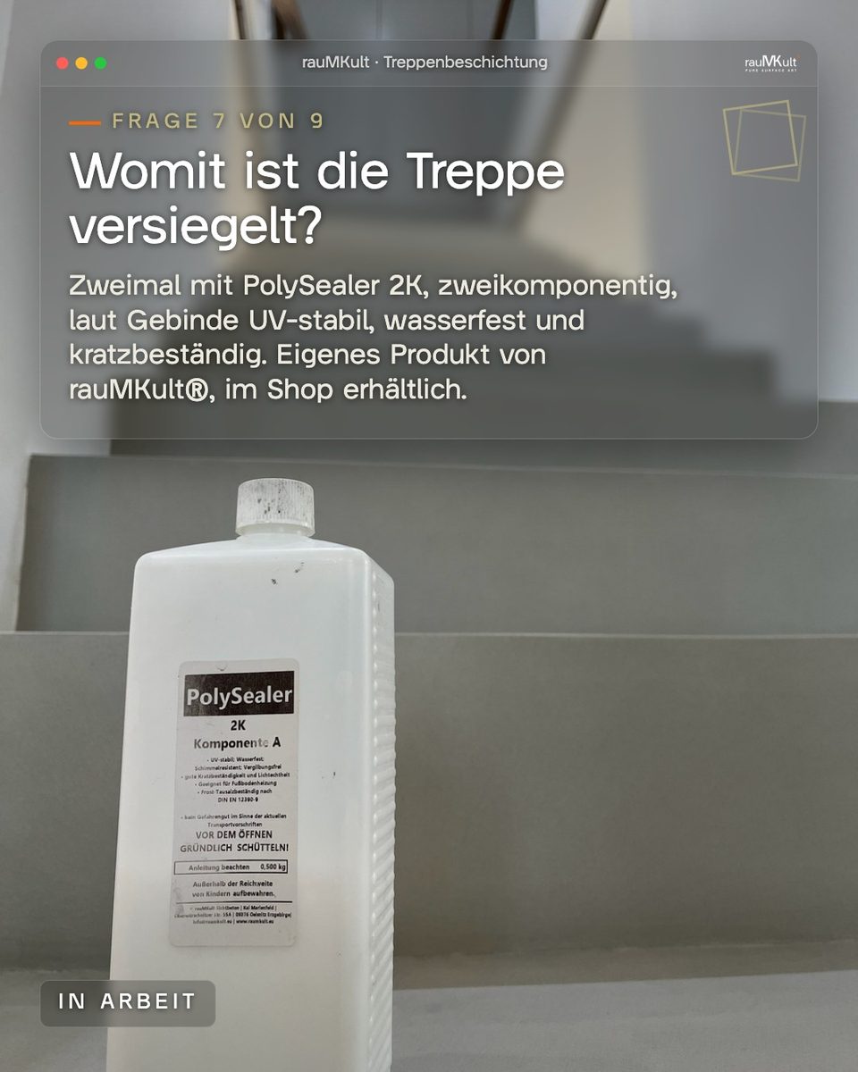 Gebinde PolySealer 2K auf der Treppe zur Frage, womit die Treppe versiegelt ist