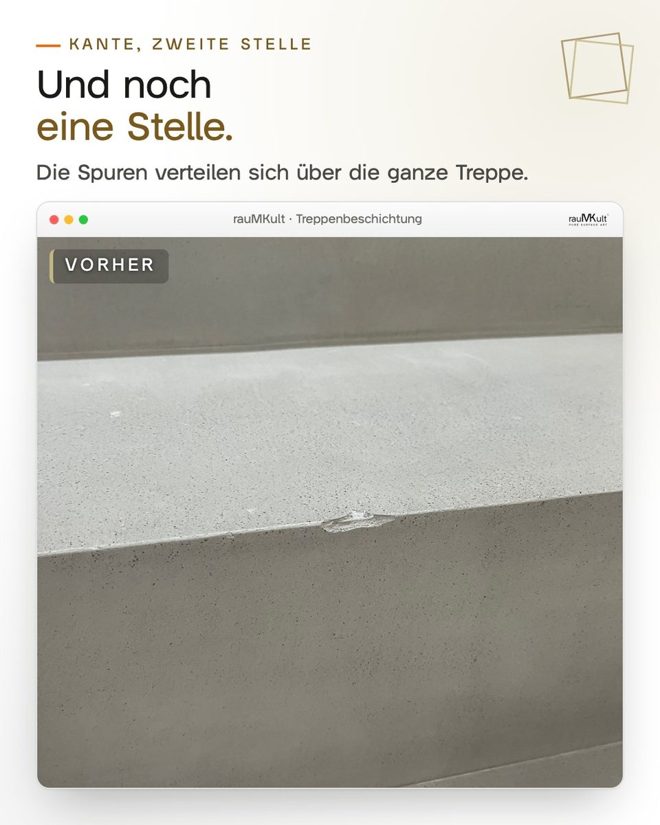 Vorher: eine zweite beschädigte Stelle an der Stufenkante
