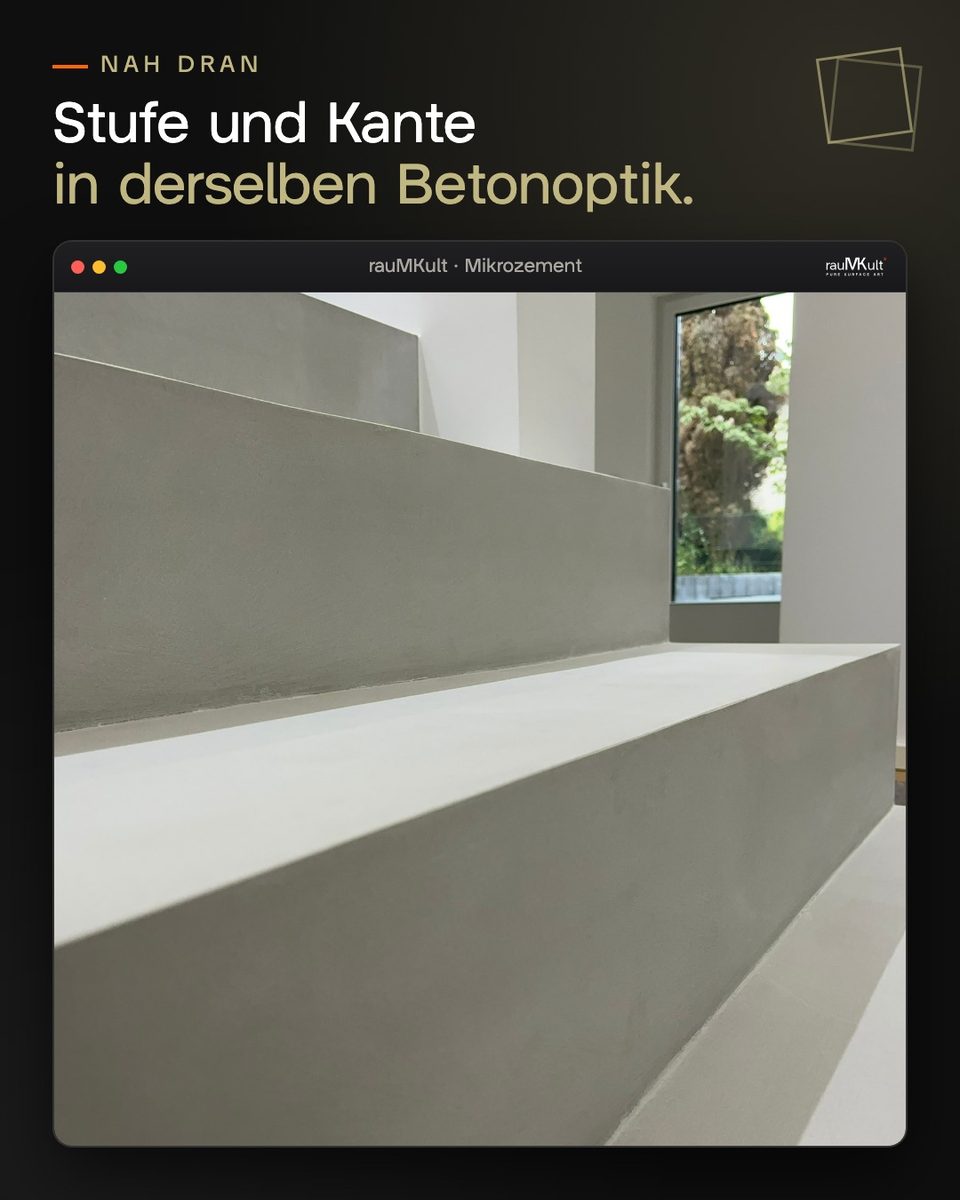 Nahaufnahme einer Stufenkante in Mikrozement