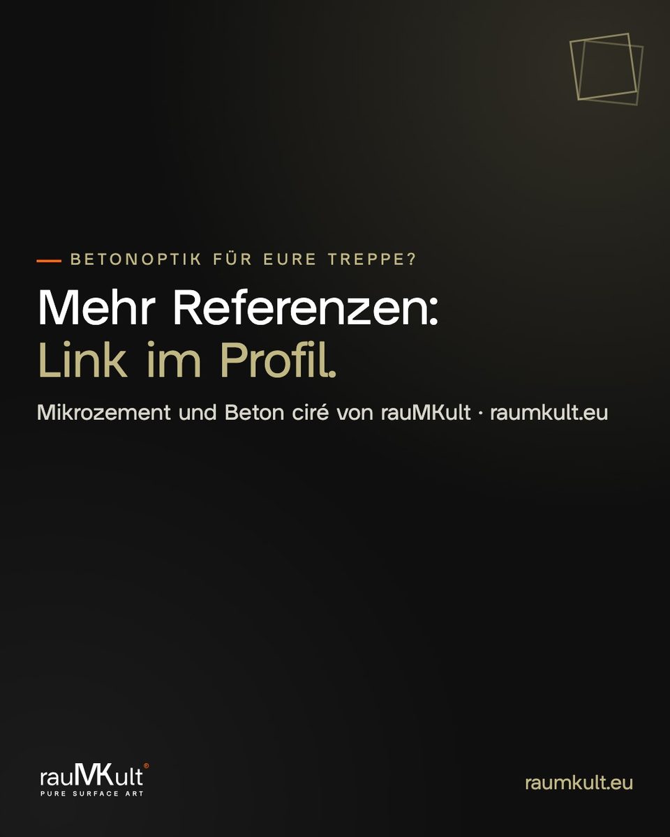 Schlusskarte von rauMKult mit dem Hinweis auf weitere Referenzen mit Mikrozement und Beton ciré